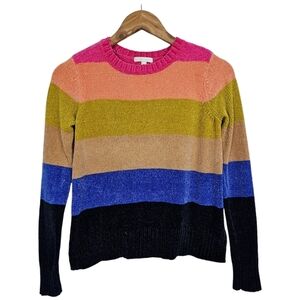 Lisa Todd Colorful Striped Crew Neck Soft Sweater Rainbow Size XS Fall Fashion